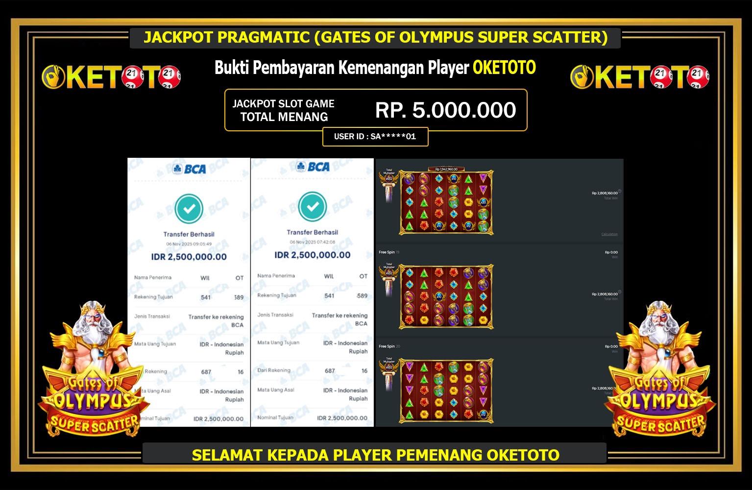 OKETOTO JACKPOT PRAGMATIC (GATES OF OLYMPUS SUPER SCATTER) Rp.5.000.000,- LUNAS
