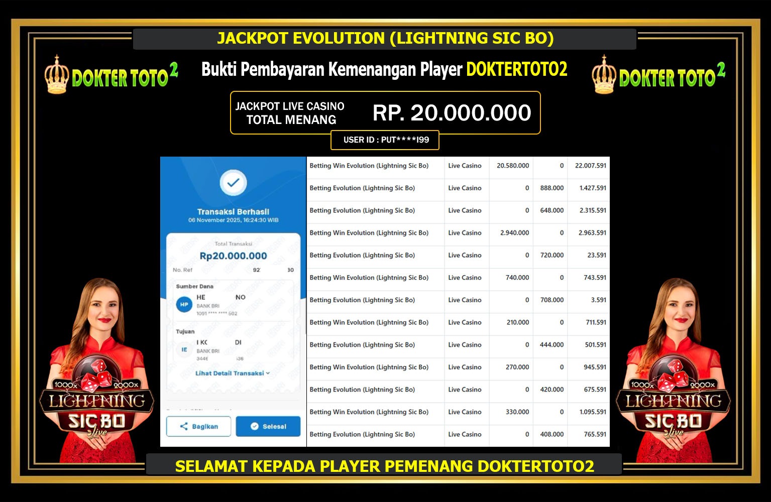 DOKTERTOTO2 JACKPOT EVOLUTION (LIGHTNING SIC BO) Rp.20.000.000,- LUNAS