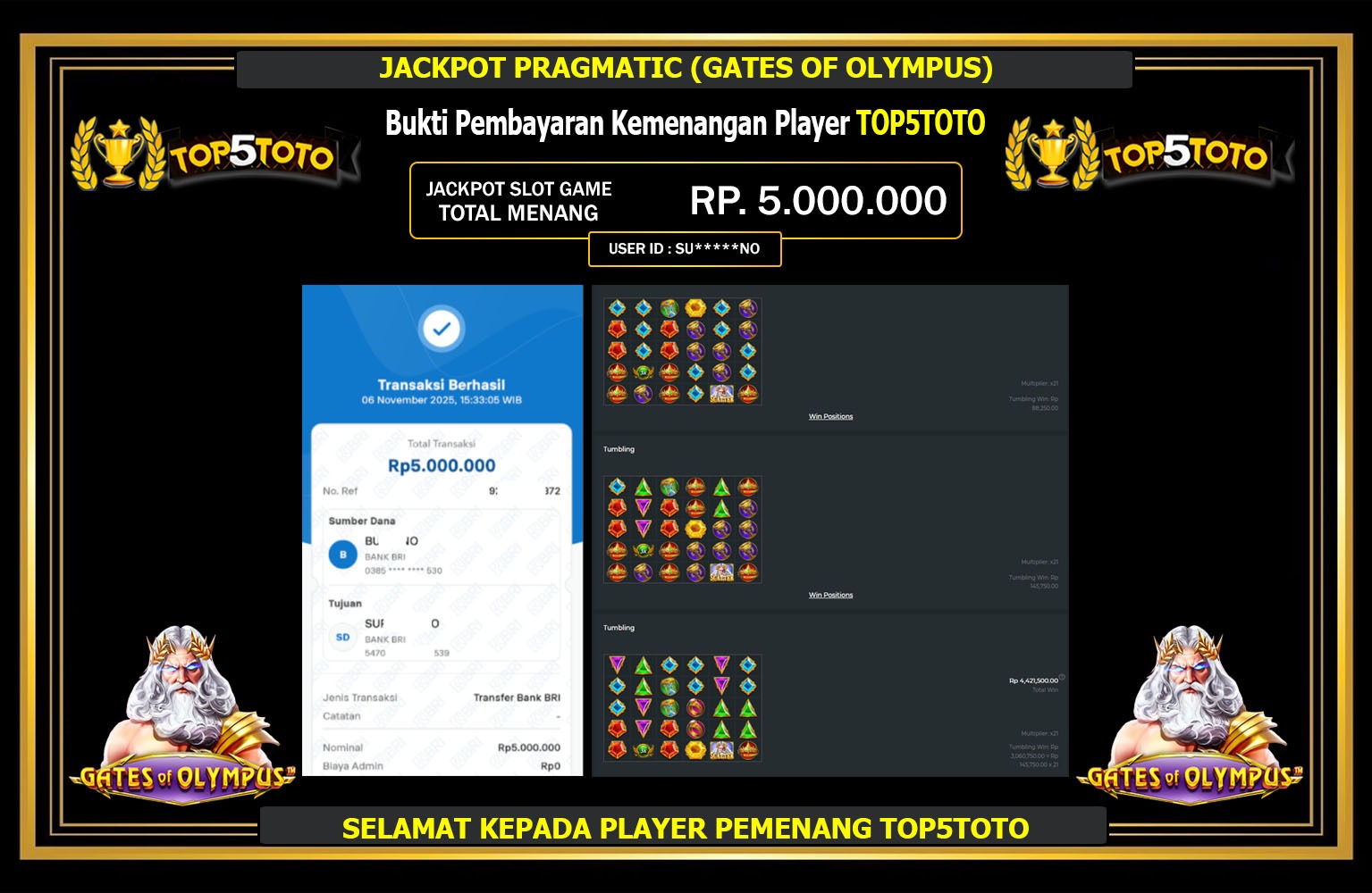 TOP5TOTO JACKPOT PRAGMATIC (GATES OF OLYMPUS) Rp.5.000.000,- LUNAS