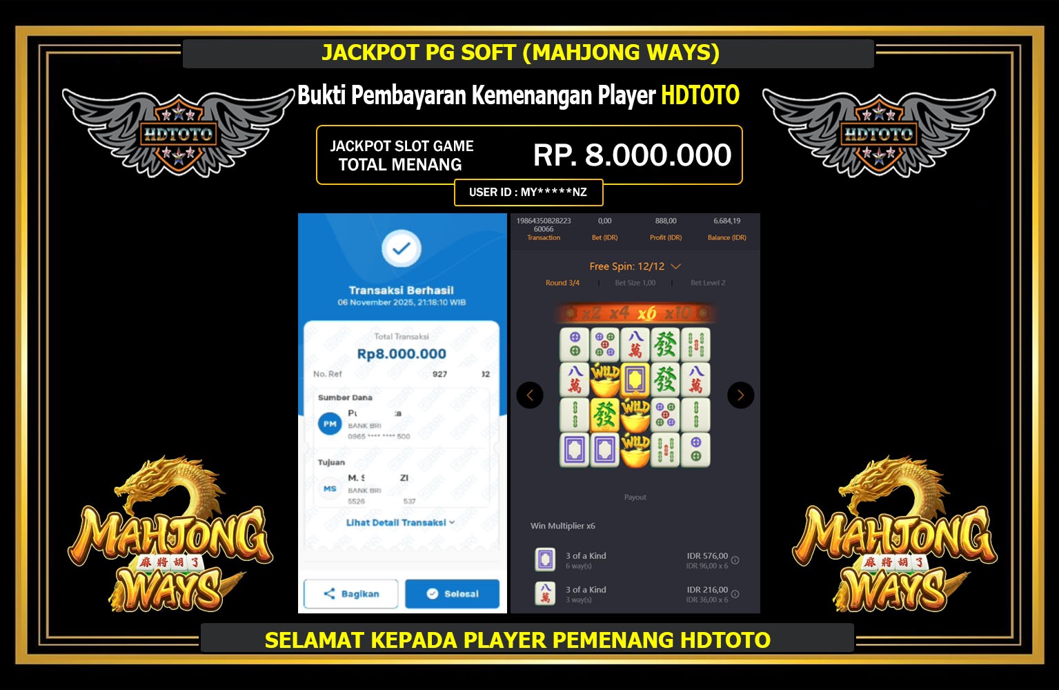 HDTOTO JACKPOT PG SOFT (MAHJONG WAYS) Rp.8.000.000,- LUNAS