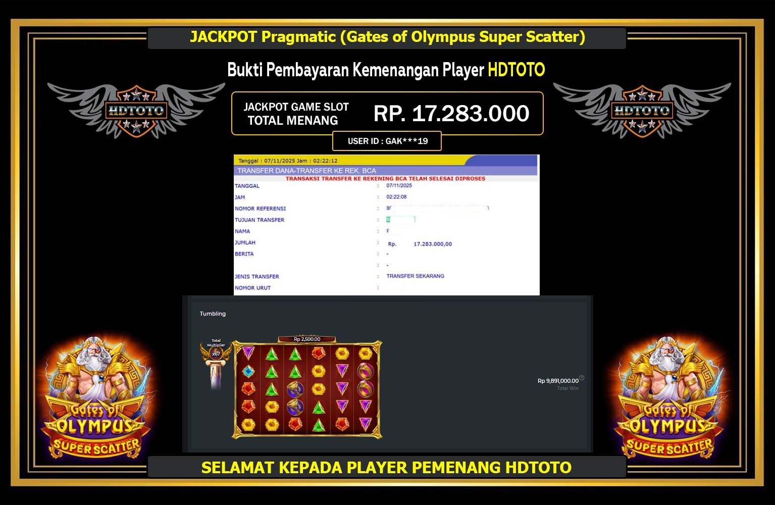 HDTOTO JACKPOT PRAGMATIC (GATES OF OLYMPUS SUPER SCATTER) Rp.17.283.000,- LUNAS