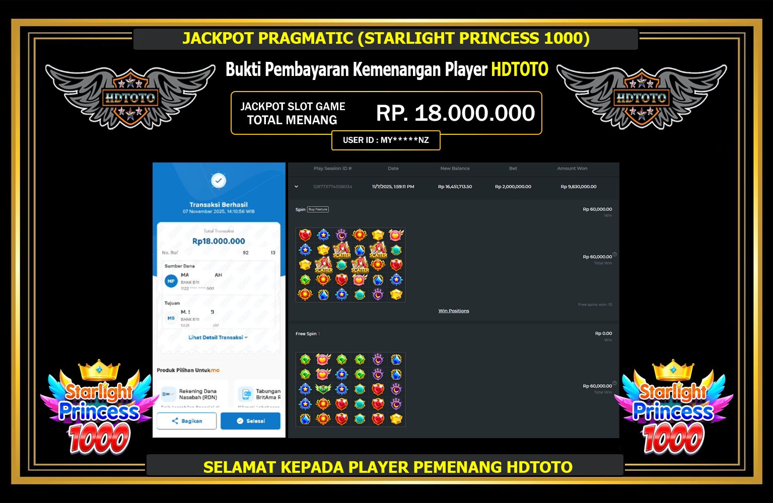 HDTOTO JACKPOT PRAGMATIC (STARLIGHT PRINCESS 1000) Rp.18.000.000,- LUNAS