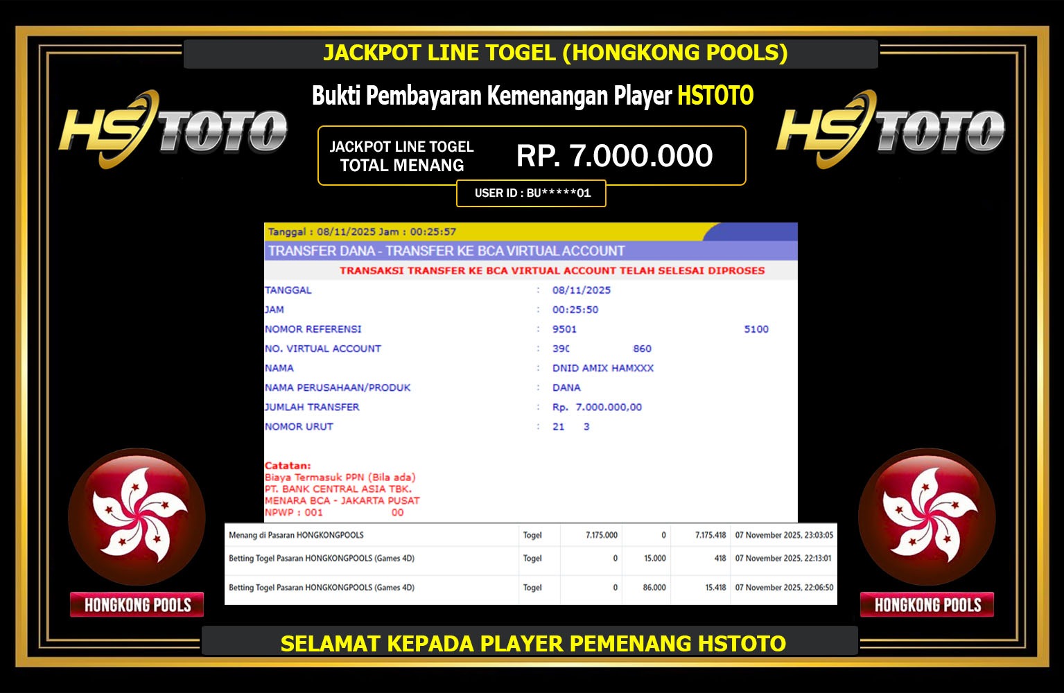 HSTOTO JACKPOT LINE TOGEL (HONGKONG POOLS) Rp.7.000.000,- LUNAS