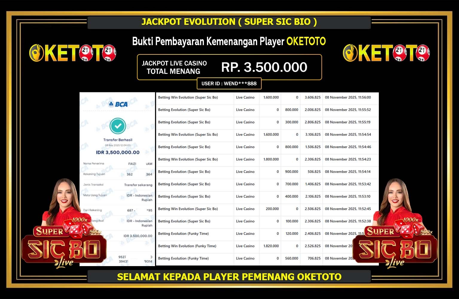 OKETOTO JACKPOT EVOLUTION (SUPER SIC BO) Rp.3.500.000,- LUNAS