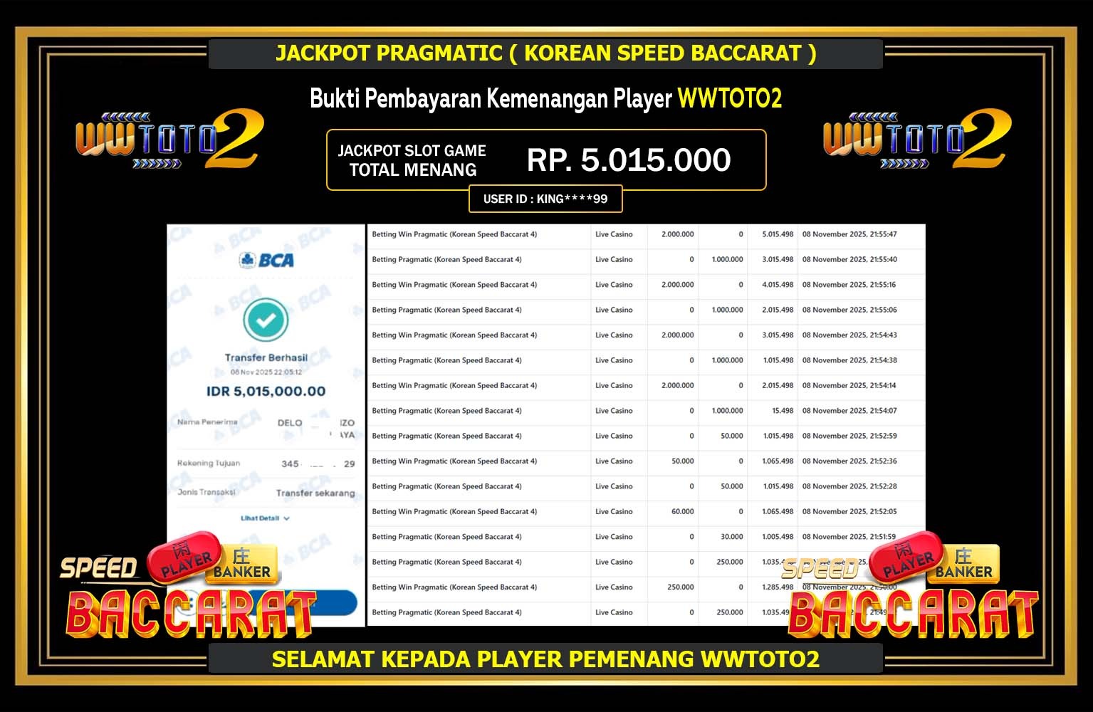 WWTOTO2 JACKPOT PRAGMATIC ( KOREAN SPEED BACCARAT 4 ) Rp.5.015.000,- LUNAS