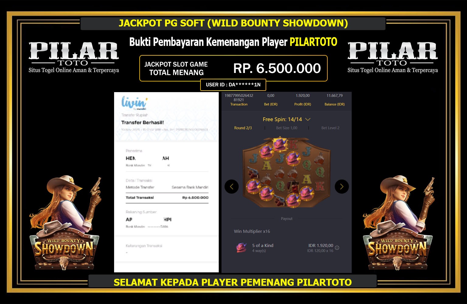 PILARTOTO JACKPOT PG SOFT (WILD BOUNTY SHOWDOWN) Rp.6.500.000,- LUNAS