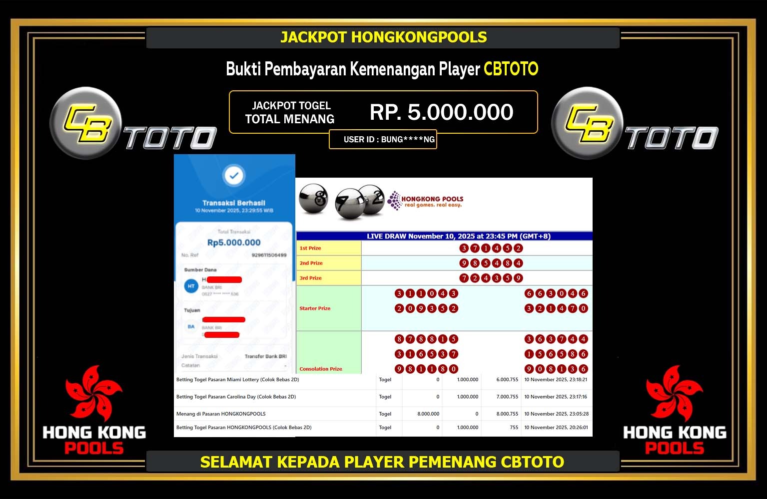 CBTOTO JACKPOT LINE TOGEL (HONGKONG POOLS) Rp.5.000.000,- LUNAS