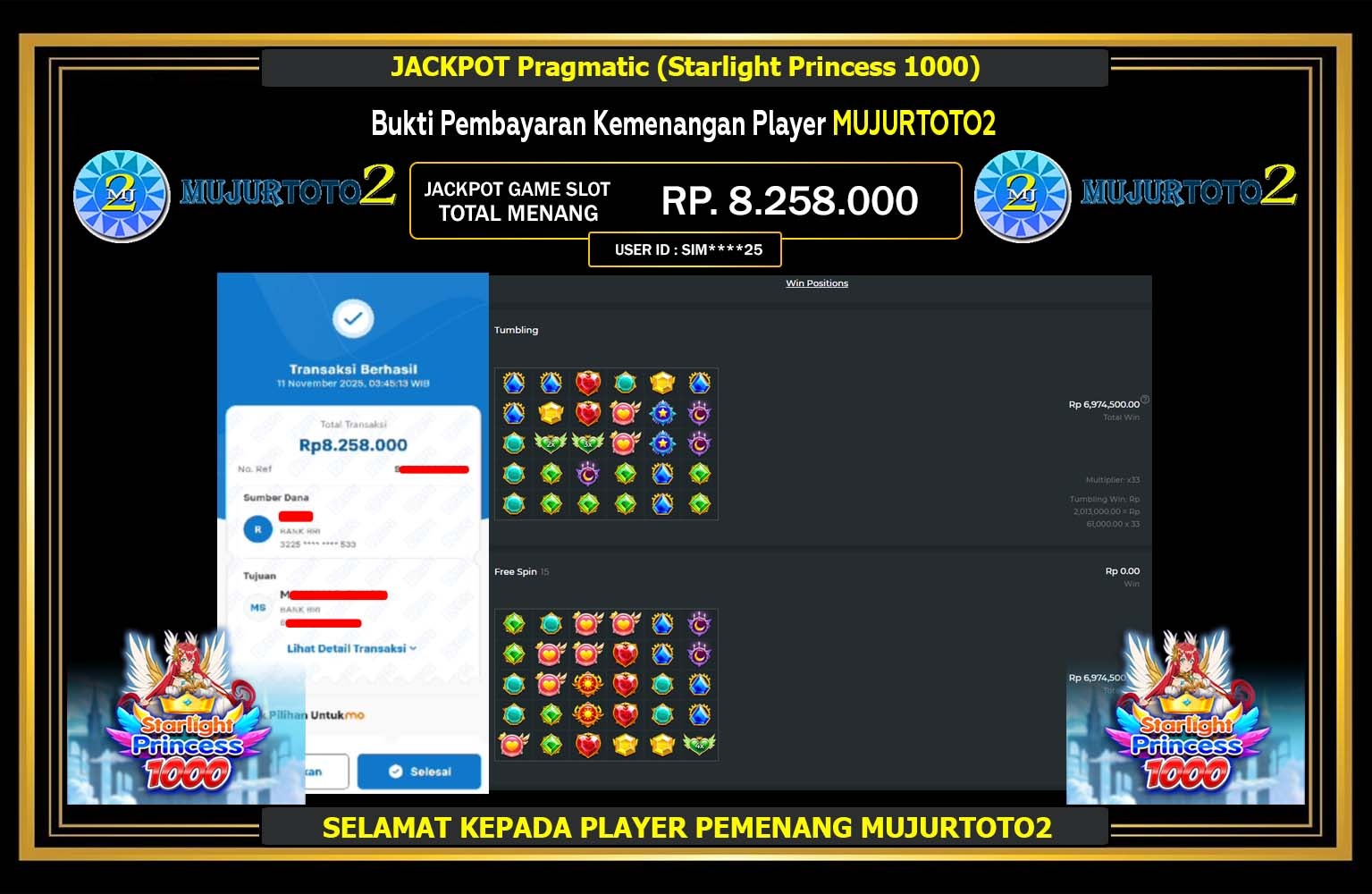 MUJURTOTO2 JACKPOT PRAGMATIC (STARLIGHT PRINCESS 1000) Rp.8.258.000,- LUNAS