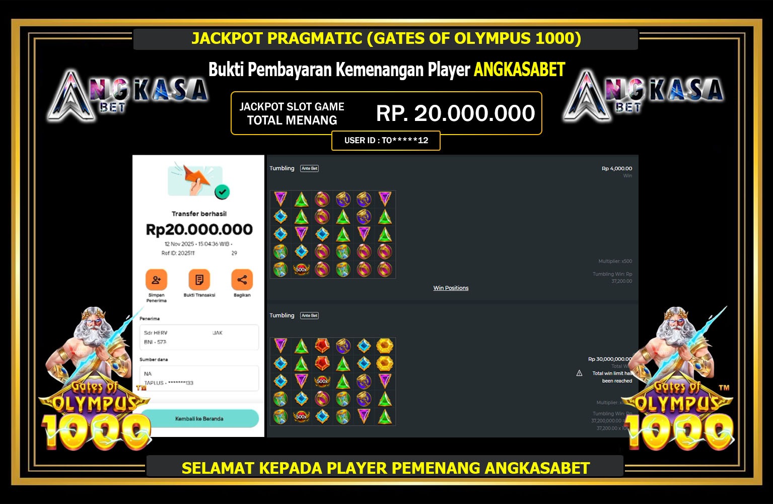 ANGKASABET JACKPOT PRAGMATIC (GATES OF OLYMPUS 1000) Rp.20.000.000,- LUNAS