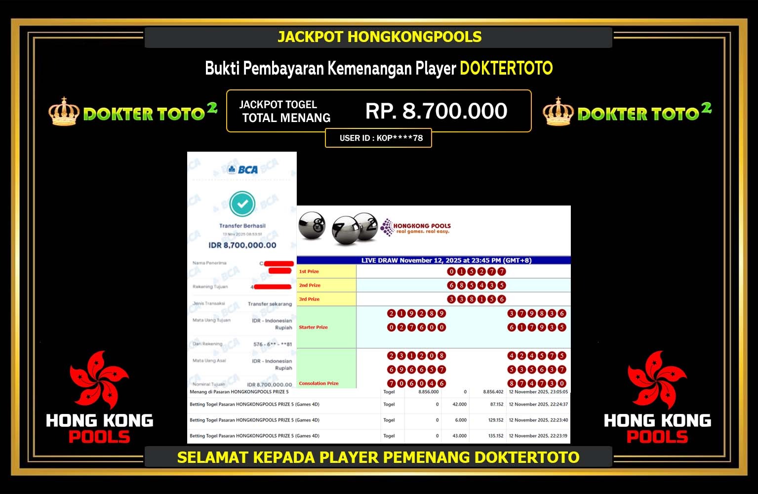 DOKTERTOTO2 JACKPOT LINE TOGEL HONGKONGPOOLS Rp.8.700.000,- LUNAS